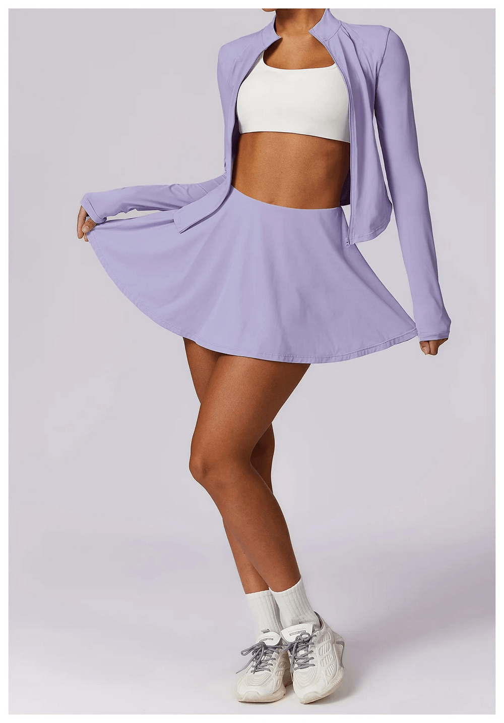 Stylish Women's Flared Sports Skirt SF2197 for active wear in lavender, perfect for sports and dance, available in XS to L.